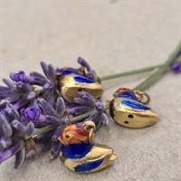 kongeblå-krop-orange-hoved-and-charm-sølv-emaljeret-vintage-vedhæng